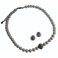 Ball Paved With Swarovski Crystals Ball Pendant Customize White Pearls Bridal Jewelry Set 8mm Pearls w/ Diamond Ball Pendant Paved Ball Earrings