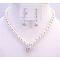 White Pearls Sophisticate Expensive Jewelry Wedding Bridal Mother Of Groom With Ball Pendant Fully Paved With Swarovski Crystals Necklace Set
