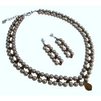 Custom Handmade Artist Creation Three Stranded Pearls With Smoked Topaz Crystals Middle Stranded Beautiful Gorgeous Bridal Bridemaides Necklace Set