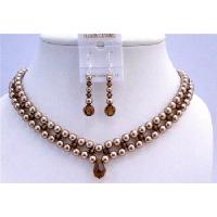 Create Your Jewelrey With Your Creation All Genuine Material Are Used To Make Interwoven 3 Stranded Neckalce Set Bronze Pearls/Smoked Topaz Crystals Set