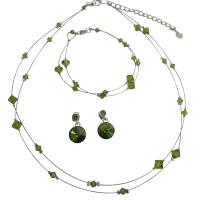 Olivine Dress Jewelry Green Olivine Swarovski Crystals Double Stranded Necklace Set With Bracelet Bridemaides Bridal Set