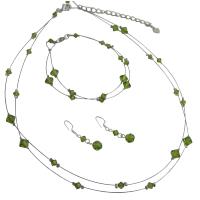 Bridal Prom Match Jewelery Olivine Dress Jewelry Green Olivine Swarovski Crystals Double Stranded Complete Set With Bracelet