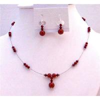 Sleek Dainty Romantic Gift Wedding Jewelry Wine Pearls Red Bordeaux & Siam Red Swarovski Crystals & Pearls Bridemaids Jewelry Set