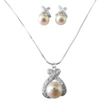 Bridal Affordable Cheap Jewelry Set Under $15 Genuine Swarovski Ivory Pearls 10mm Pendant Earrings Jewelry Set