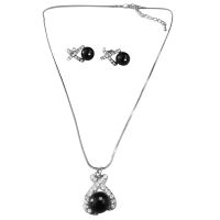 Stunning Stylish Black Pearls Diamate Pendant & Earrings Set Under $15 Affordable Cheap Bridemaids Jewelry Set   