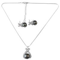 Fabulous Graceful Necklace Set In Dark Grey Pearls Diamate Pendant & Earrings Set Under $15 Affordable Cheap Bridemaids Jewelry Set   