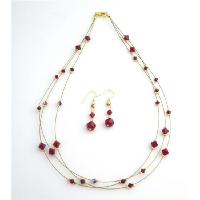 Handcraft Your Jewelry With Siam Red Cyrstals & AB Siam Red 3 Stranded Necklace 