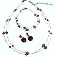 Nice Exquisite Custom Jewelry In Amethyst Genuine Crystals Double Stranded Necklace With Bracelet Bridemaides Bridal Set