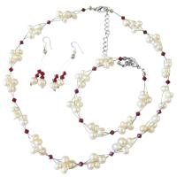 Fashion Wedding Jewelry Made With Genuine Material Siam Red Crystals & Freshwater Pearls
