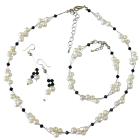 Bridal Jewelry Affordable Inexpensive Freshwater Pearls with Jet Crystals Set