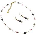 Cheap Bridesmaid Jewelry Gold Illusion Dark Purple Ivory Pearls & Fuchsia Crystals Necklace Set Set