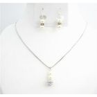 Fasbulous Affordable Ivory Jewelry with CZ Ball Dangling Sparkle Like Diamond & Sterling Earrings Necklace Set