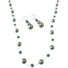 Designer Swarovski Jewelry Clover Crystals w/ Green Pearls Jewelry Set