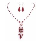 Confetti Jewelry In Siam Red Crystals & Pearls with Teardrop Earrings & Dangling Prom Beautiful Jewelry