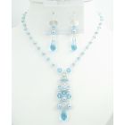 Prom Jewelry Very Beautiful In Blue Pearls & Aquamarine Crystals Jewelry