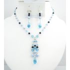 Lite Blue and Dark Blue Pearls Jewelry with Aquamarine Crystals Prom Jewelry Swarovski Jewelry