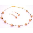 Year Eve Party Necklace Gold Brown Pearls Lite Colorado Crystals