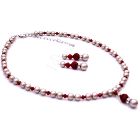 Top Styles At low Prices Platinum Champagne Pearls with Coral Red Crystals