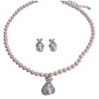 Fashion Jewelry Offer Pink Swarovski Pearls Necklace Earrings Set