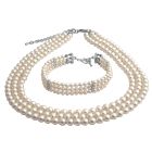 Customize Your Own Style For Wedding Bridal Party White Pearls Three Stranded Necklace & Bracelet