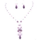 Dressy Jewelry Mauve Pearls & Amethyst Crystals Unusual Jewelry Necklace Earrings Set