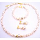 My True Love Chic Swarovski Pearls Necklace Earrings Bracelet Gold Set