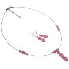 Rose Swarovski Crystal Jewelry Set Pink Necklace Set