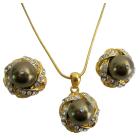 Gold Plated Jewelry Bridesmaid Party Brown Pearl Pendant Stud Earrings Set