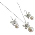 Butterfly Pendant with Swarovski Ivory Pearl Necklace Earrings Set