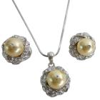Pearl Necklace Set Swarovski Light Gold Low Price Wedding Jewelry