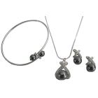 Fabulous Bridesmaid Jewelry in Dark Gray Pearl Pendant Necklace Earring Cuff Bracelet