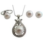 Freshwater Pearl Wedding Jewelry Teardrop Pendant Necklace Earrings Ring