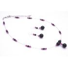 Pretty Wonderful Spectacular Jewelry Black Pearls Fuchsia Crystals Set
