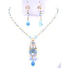 Christmas Romantic Gifts For Her 22k Gold Plated Swarovski Blue Aquamarine Crystals Set