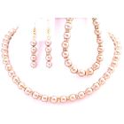 Glimmering Neklace Earrings & Bracelet Champagne Pearls Gold Rondells