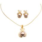 Bronze Pearl Pendant Necklace Set Gold Plated Jewelry Set