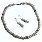 Ivory Freshwater Pearl Necklace Earrings Set with Rhinestones Spacer