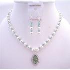 Bridal Jewelry Erinite Swarovski Crystals & White Pearls Necklace Set