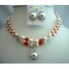 Bridal Jewelry - Wedding Jewelry - Bridal Party Jewelry Double Stranded Pearls & Crystals Necklace Set