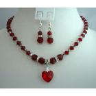Bridal Gifts & Favors Siam Red Crystals Handcrafted Custom Jewelry w/ Red Crystals Heart Pendant Necklace Set