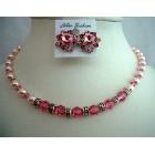 Artisan Jewelry Handcrafted Rose Pearls & Crystals Wedding Jewelry Bridal Necklace Set w/ Swarovski Pearls & Crystals