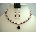 Swarovski Rosaline & Burgundy Pearls Necklace Moms Or Brides Jewelry