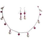 Bridal Jewelry Bridesmaid Rhodium Necklace Swarovski Pearls & Crystals