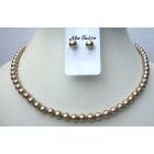 Swarovski Bronze Pearls Necklace Set w/ Stud Pearls Earrings 6mm Pearls Jewelry