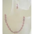 Powder Rose Pearls Jewelry w/ Amethyst Swarovski Crystals Wedding Party Handcrafted Necklace Set