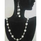 White Pearls Long Necklace 26 inches Swarovski White Pearls Necklace w/ Dangling Earrings Bridal Jewelry Bridesmaid Necklace Set