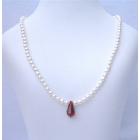 Flower Girl White Pearls Jewelry Necklace w/ Siam Red Crystals Teardrop Necklace