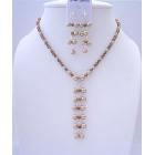 Smoked Topaz Crystals Bronze Swarovski Pearl Drop Necklace Jewelry Set