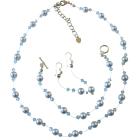 Blue Pearls Aquamarine Crystals Wedding Jewelry Swarovski Pearls Set