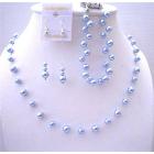 Bridesmaid Blue Pearls Jewelry Handcrafted Necklace & Earrings Set